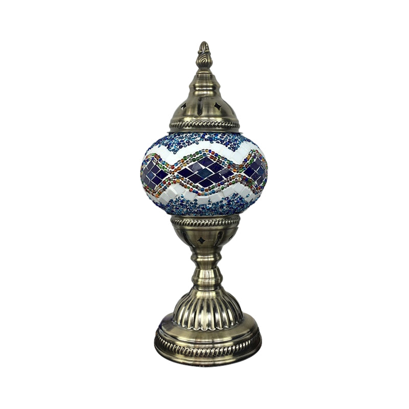 Single Night Stand Light Turkish Bedroom Table Lamp with Spherical Yellow/Red/Blue Glass Shade in Bronze Clearhalo 'Lamps' 'Table Lamps' Lighting' 1971304