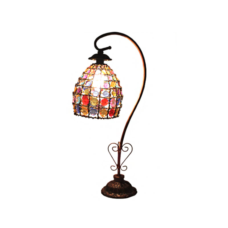 Gooseneck Bedroom Table Light Bohemian Acrylic 1-Bulb Copper Nightstand Lamp with Beaded Bell Shade Clearhalo 'Lamps' 'Table Lamps' Lighting' 1971311