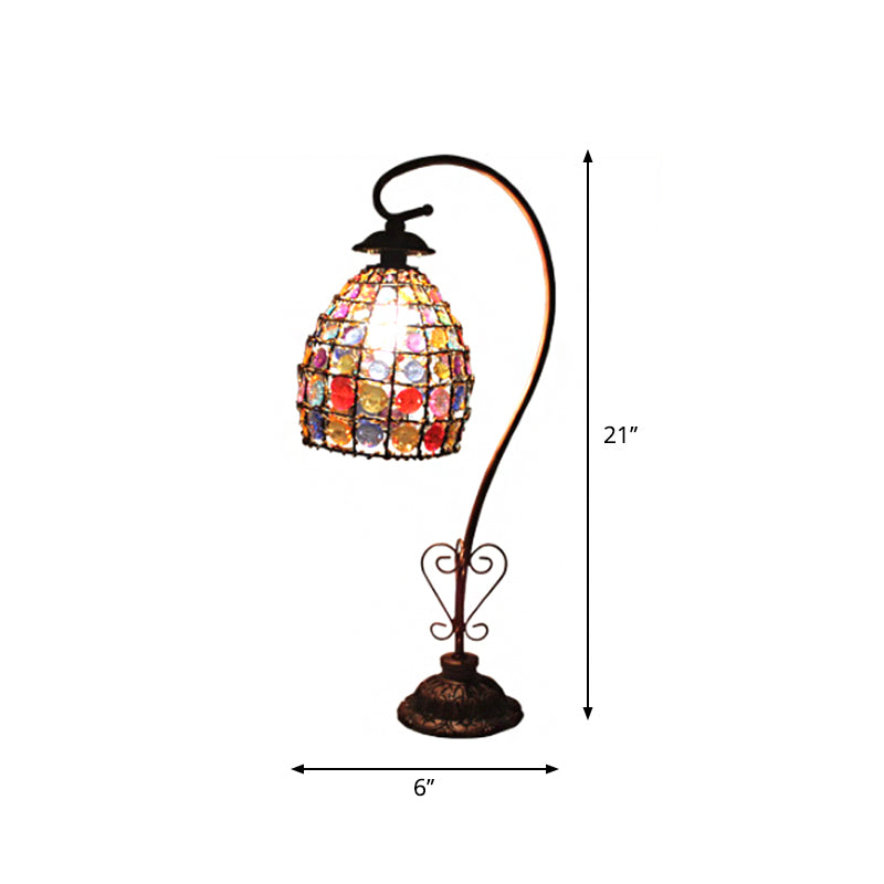Gooseneck Bedroom Table Light Bohemian Acrylic 1-Bulb Copper Nightstand Lamp with Beaded Bell Shade Clearhalo 'Lamps' 'Table Lamps' Lighting' 1971312