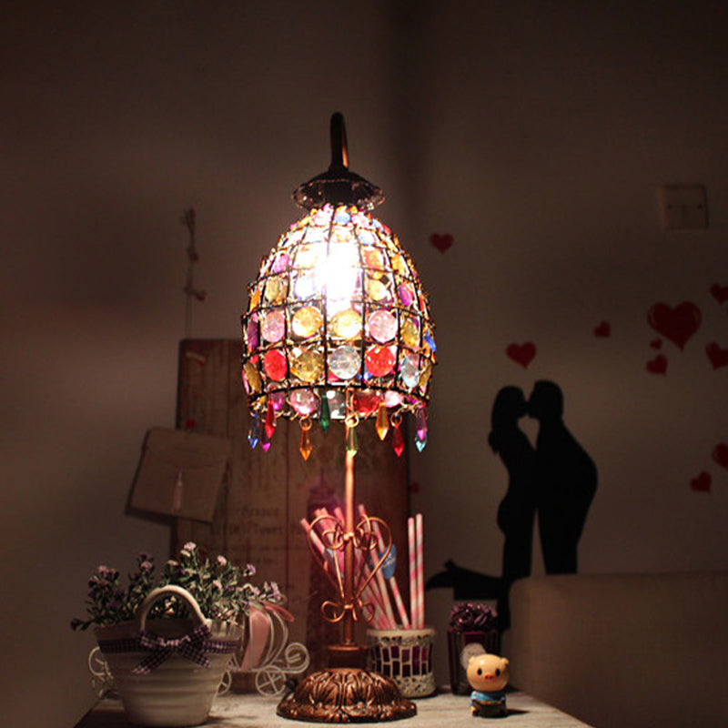 Gooseneck Bedroom Table Light Bohemian Acrylic 1-Bulb Copper Nightstand Lamp with Beaded Bell Shade Copper A Clearhalo 'Lamps' 'Table Lamps' Lighting' 1971313