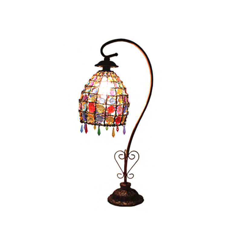 Gooseneck Bedroom Table Light Bohemian Acrylic 1-Bulb Copper Nightstand Lamp with Beaded Bell Shade Clearhalo 'Lamps' 'Table Lamps' Lighting' 1971314
