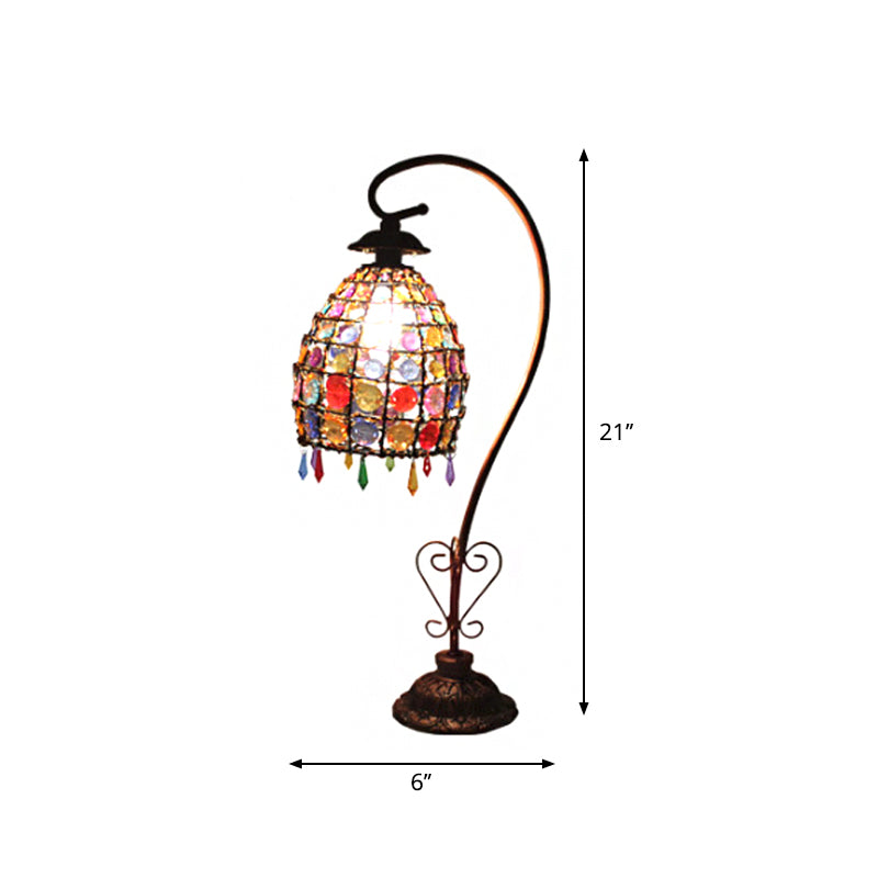 Gooseneck Bedroom Table Light Bohemian Acrylic 1-Bulb Copper Nightstand Lamp with Beaded Bell Shade Clearhalo 'Lamps' 'Table Lamps' Lighting' 1971315