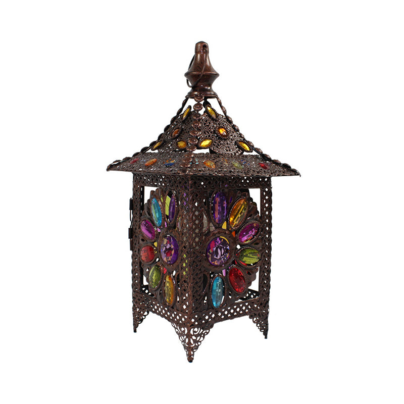 Stained Glass Weathered Copper Night Lamp Pavilion 1 Head Bohemian Style Table Light Clearhalo 'Lamps' 'Table Lamps' Lighting' 1971319