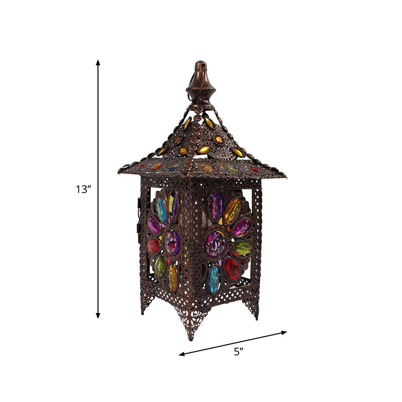 Stained Glass Weathered Copper Night Lamp Pavilion 1 Head Bohemian Style Table Light Clearhalo 'Lamps' 'Table Lamps' Lighting' 1971320