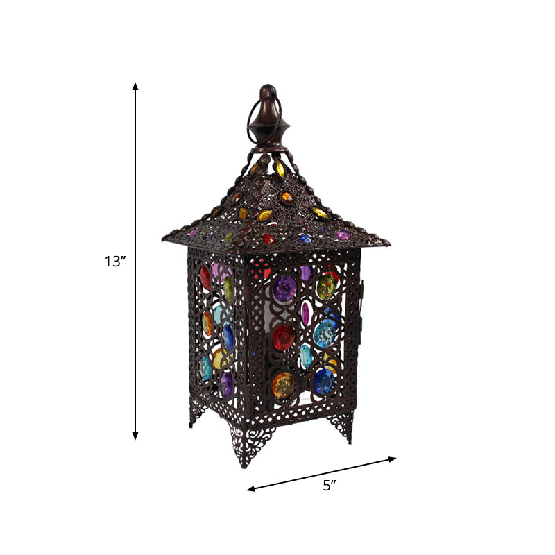 Stained Glass Weathered Copper Night Lamp Pavilion 1 Head Bohemian Style Table Light Clearhalo 'Lamps' 'Table Lamps' Lighting' 1971323
