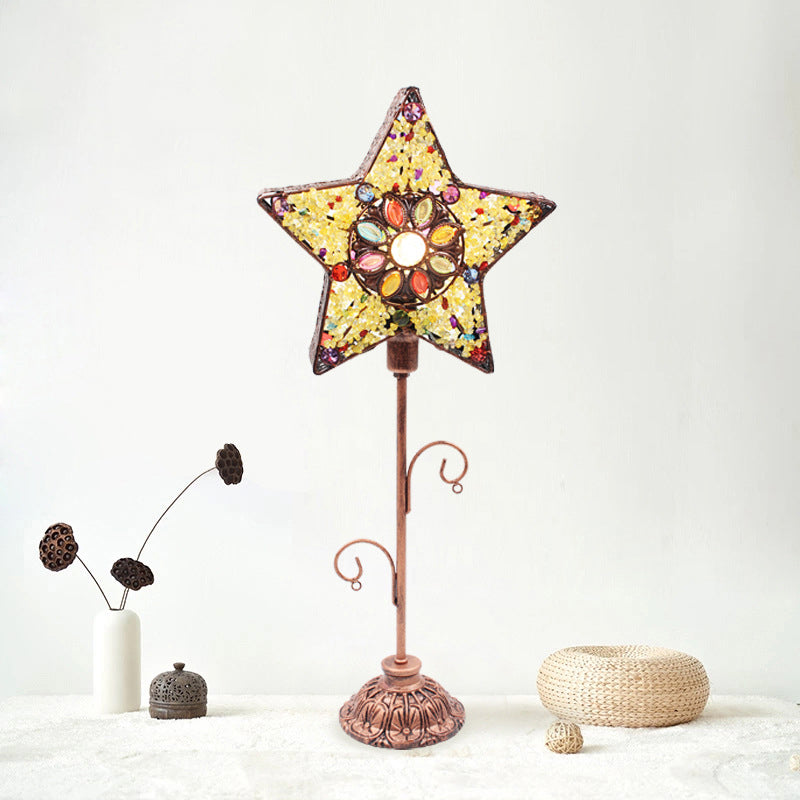 Acrylic Beaded Bell/Star/Cone Night Light Moroccan 1 Light Bedroom Table Lighting with Open Top in Copper Clearhalo 'Lamps' 'Table Lamps' Lighting' 1971325