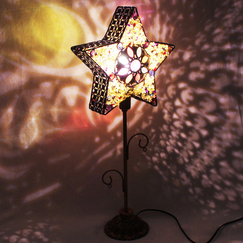 Acrylic Beaded Bell/Star/Cone Night Light Moroccan 1 Light Bedroom Table Lighting with Open Top in Copper Clearhalo 'Lamps' 'Table Lamps' Lighting' 1971326