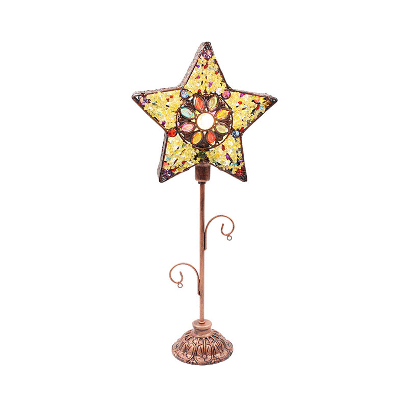 Acrylic Beaded Bell/Star/Cone Night Light Moroccan 1 Light Bedroom Table Lighting with Open Top in Copper Clearhalo 'Lamps' 'Table Lamps' Lighting' 1971327