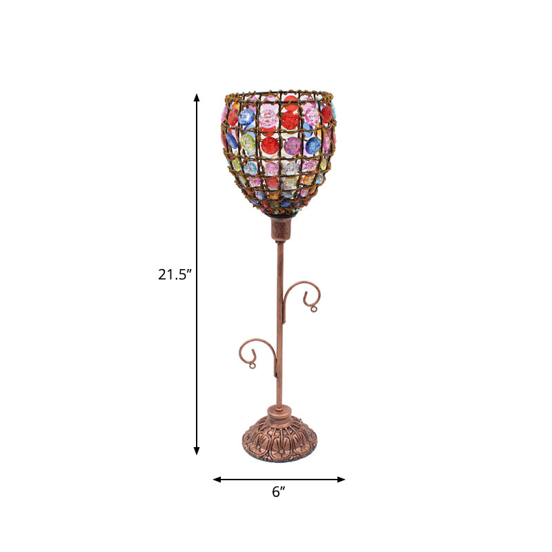 Acrylic Beaded Bell/Star/Cone Night Light Moroccan 1 Light Bedroom Table Lighting with Open Top in Copper Clearhalo 'Lamps' 'Table Lamps' Lighting' 1971330