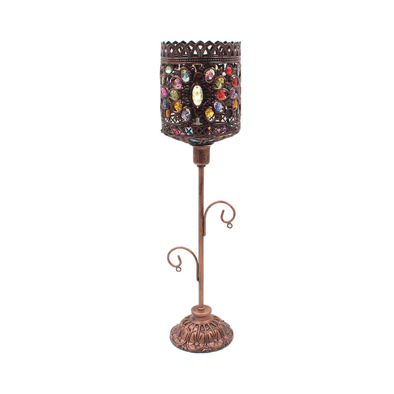 Acrylic Beaded Bell/Star/Cone Night Light Moroccan 1 Light Bedroom Table Lighting with Open Top in Copper Copper D Clearhalo 'Lamps' 'Table Lamps' Lighting' 1971331
