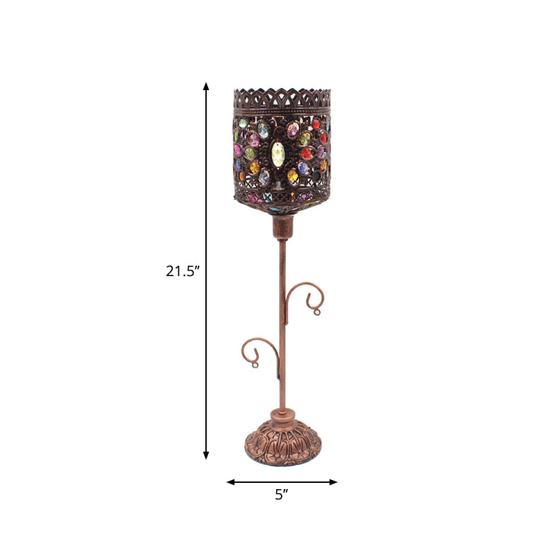 Acrylic Beaded Bell/Star/Cone Night Light Moroccan 1 Light Bedroom Table Lighting with Open Top in Copper Clearhalo 'Lamps' 'Table Lamps' Lighting' 1971332