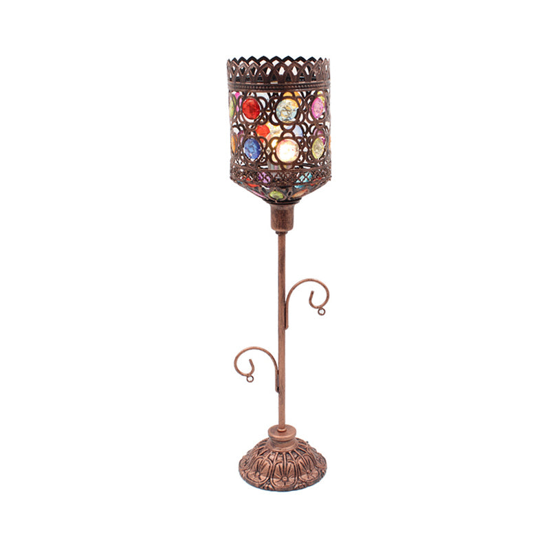 Acrylic Beaded Bell/Star/Cone Night Light Moroccan 1 Light Bedroom Table Lighting with Open Top in Copper Copper F Clearhalo 'Lamps' 'Table Lamps' Lighting' 1971336