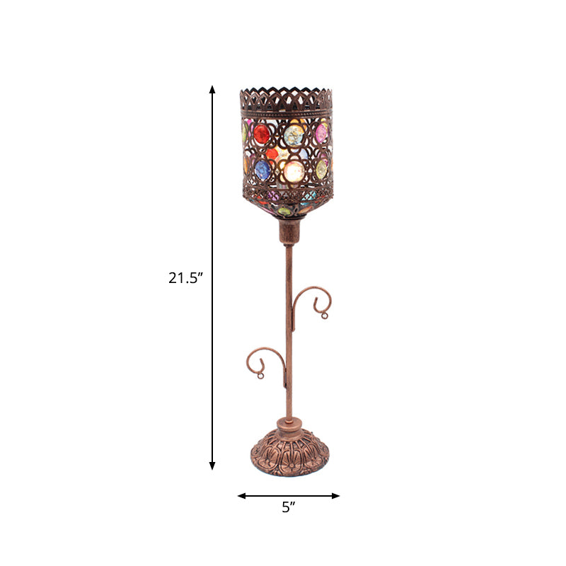 Acrylic Beaded Bell/Star/Cone Night Light Moroccan 1 Light Bedroom Table Lighting with Open Top in Copper Clearhalo 'Lamps' 'Table Lamps' Lighting' 1971337