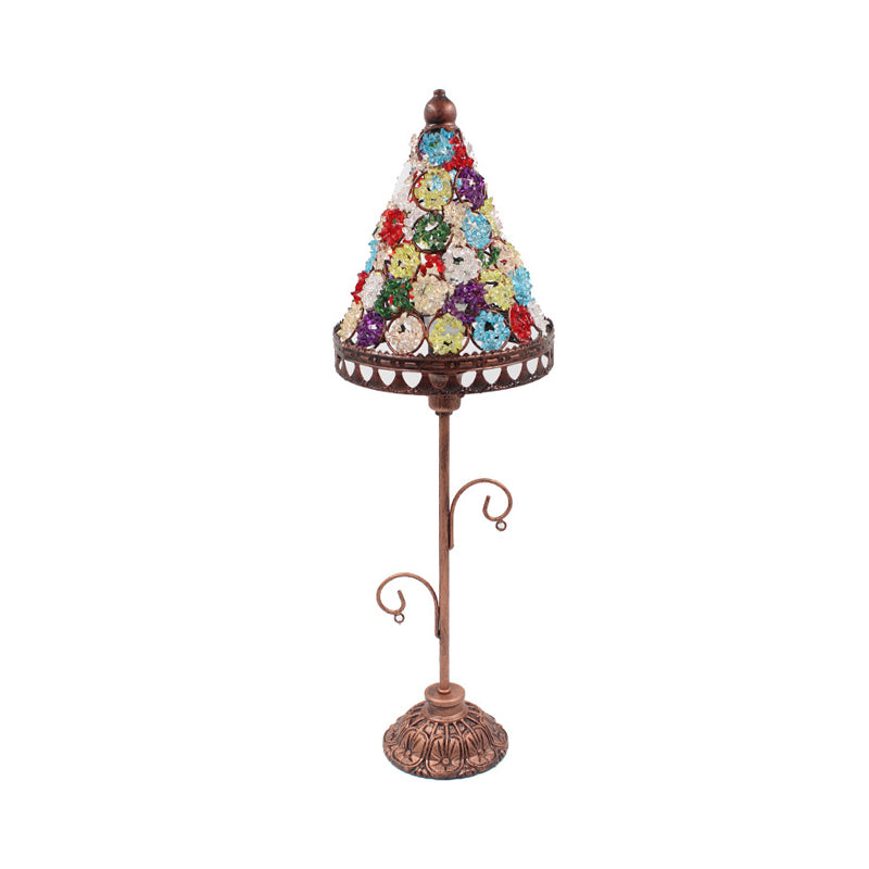 Acrylic Beaded Bell/Star/Cone Night Light Moroccan 1 Light Bedroom Table Lighting with Open Top in Copper Copper E Clearhalo 'Lamps' 'Table Lamps' Lighting' 1971338