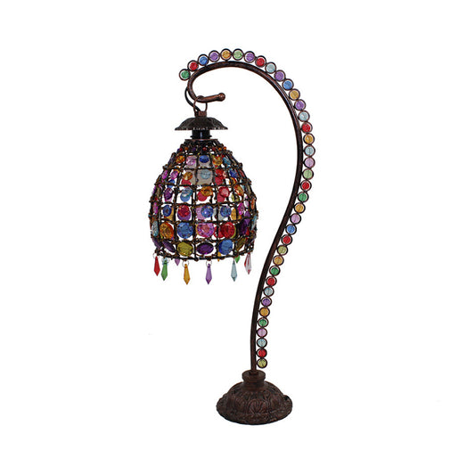 Beaded Bell Living Room Table Lamp Bohemian Style Stained Glass Single Copper Gooseneck Night Light Clearhalo 'Lamps' 'Table Lamps' Lighting' 1971347