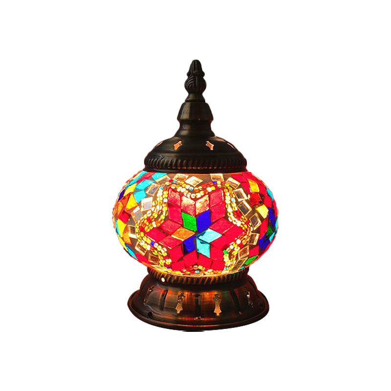 Stained Art Glass Pumpkin Night Lamp Moroccan 1 Bulb Bedroom Table Lighting in Blue/Orange/White Clearhalo 'Lamps' 'Table Lamps' Lighting' 1971350