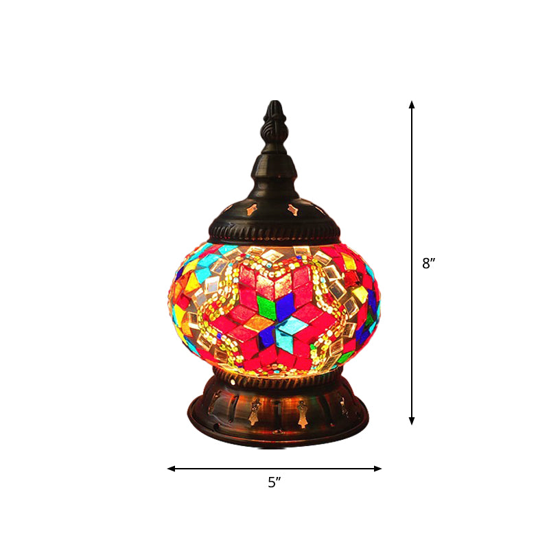 Stained Art Glass Pumpkin Night Lamp Moroccan 1 Bulb Bedroom Table Lighting in Blue/Orange/White Clearhalo 'Lamps' 'Table Lamps' Lighting' 1971351