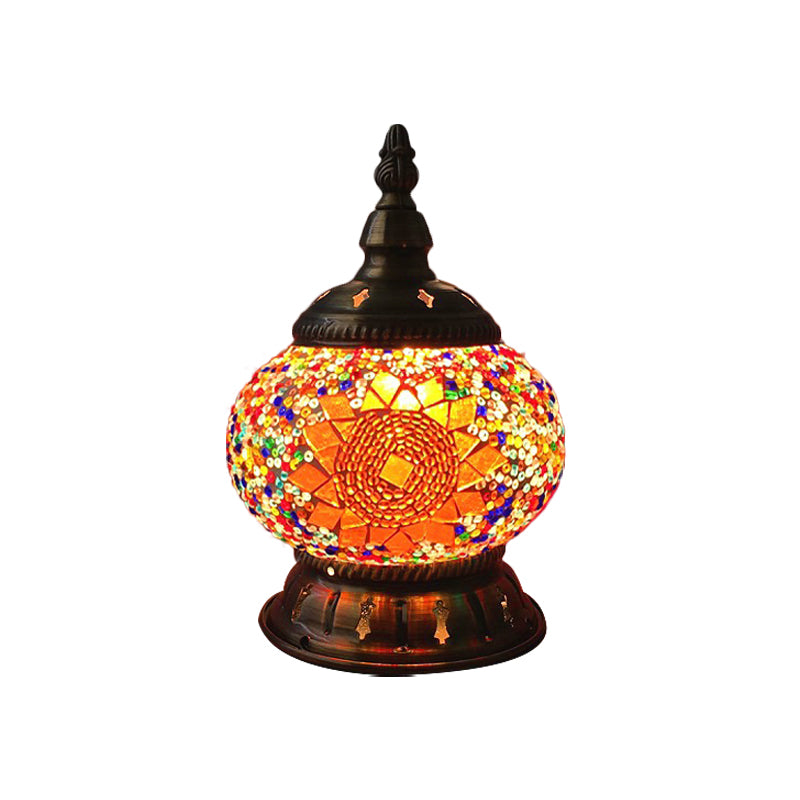 Stained Art Glass Pumpkin Night Lamp Moroccan 1 Bulb Bedroom Table Lighting in Blue/Orange/White Clearhalo 'Lamps' 'Table Lamps' Lighting' 1971353
