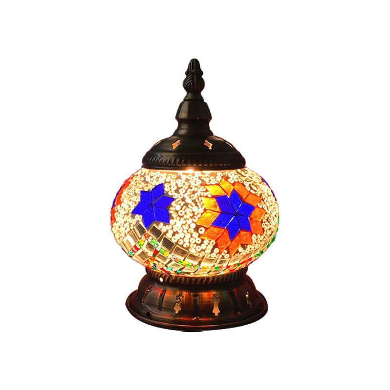 Stained Art Glass Pumpkin Night Lamp Moroccan 1 Bulb Bedroom Table Lighting in Blue/Orange/White Clearhalo 'Lamps' 'Table Lamps' Lighting' 1971355