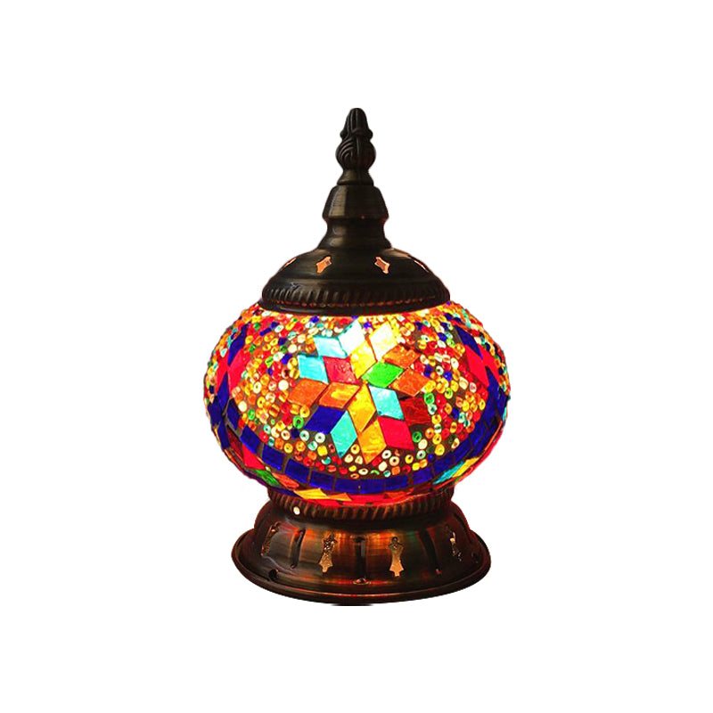 Stained Art Glass Pumpkin Night Lamp Moroccan 1 Bulb Bedroom Table Lighting in Blue/Orange/White Clearhalo 'Lamps' 'Table Lamps' Lighting' 1971357