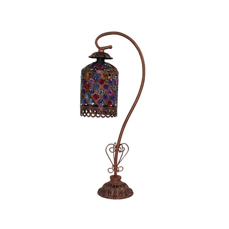 1-Light Gooseneck Nightstand Lamp Bohemia Copper Stained Glass Beaded Table Light with Gooseneck Arm Clearhalo 'Lamps' 'Table Lamps' Lighting' 1971361