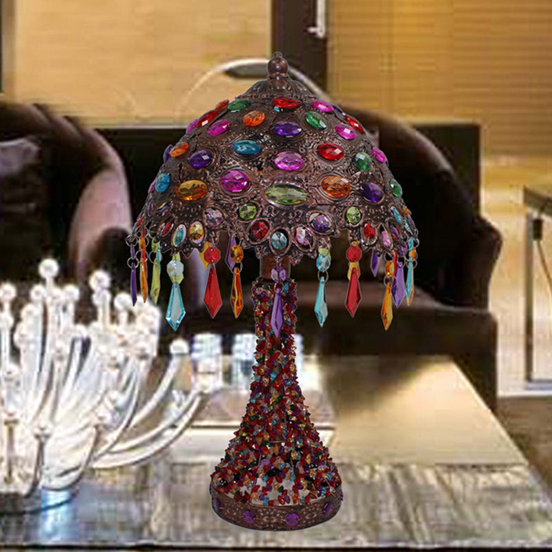 Hand-Woven Scalloped Bedside Table Lamp Bohemian Acrylic 1-Light Copper Night Stand Light with Teardrop Fringe Copper E Clearhalo 'Lamps' 'Table Lamps' Lighting' 1971373