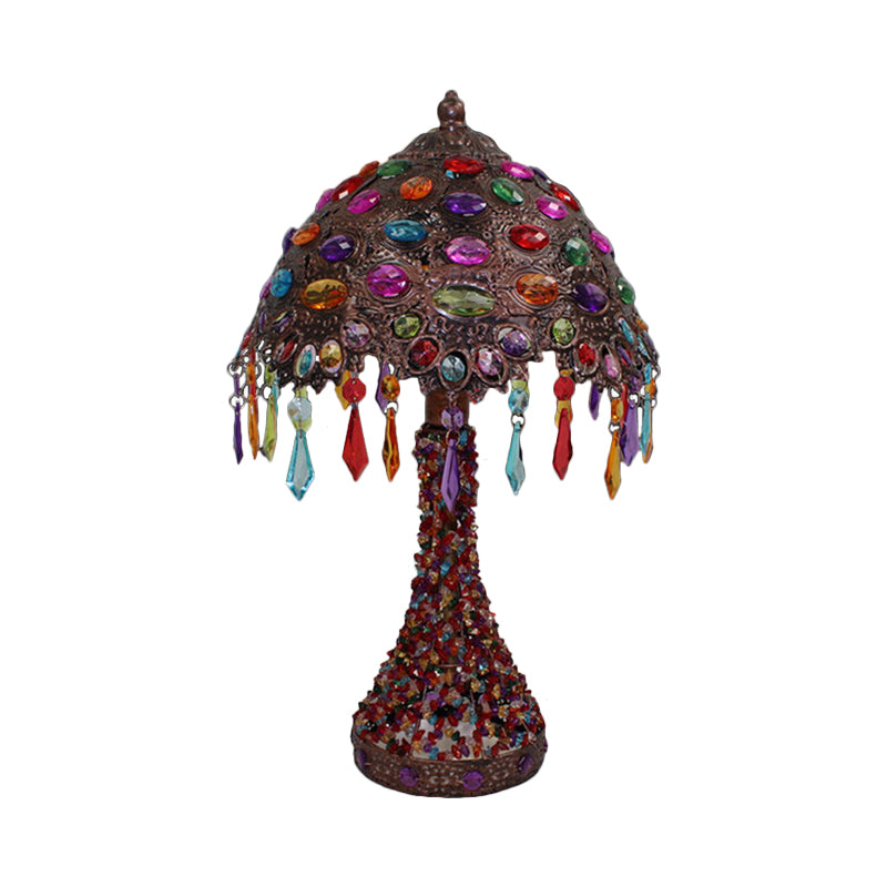 Hand-Woven Scalloped Bedside Table Lamp Bohemian Acrylic 1-Light Copper Night Stand Light with Teardrop Fringe Clearhalo 'Lamps' 'Table Lamps' Lighting' 1971374
