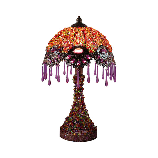 Hand-Woven Scalloped Bedside Table Lamp Bohemian Acrylic 1-Light Copper Night Stand Light with Teardrop Fringe Clearhalo 'Lamps' 'Table Lamps' Lighting' 1971376