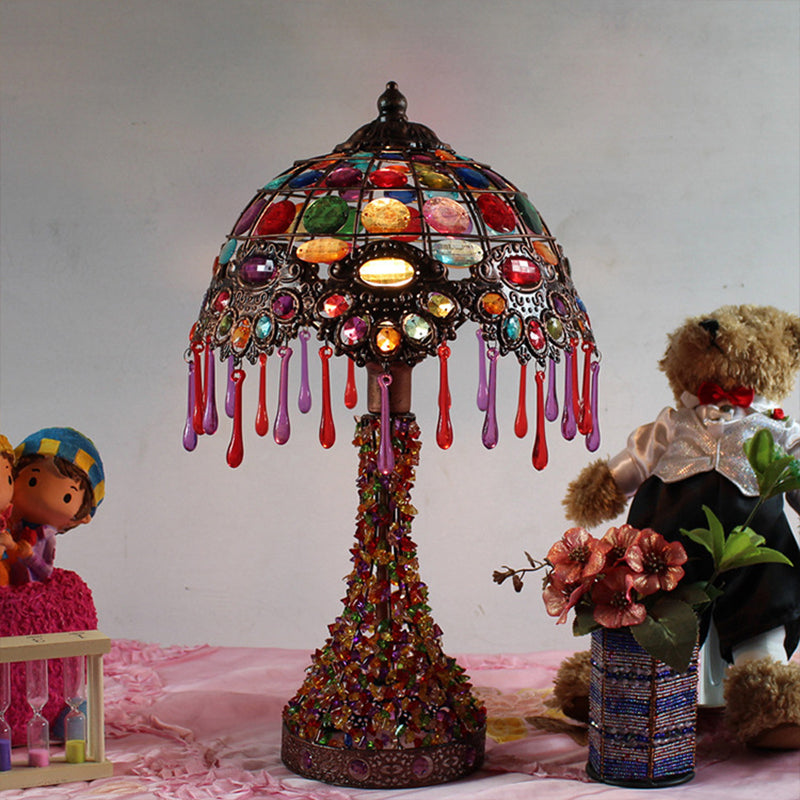 Hand-Woven Scalloped Bedside Table Lamp Bohemian Acrylic 1-Light Copper Night Stand Light with Teardrop Fringe Copper A Clearhalo 'Lamps' 'Table Lamps' Lighting' 1971381