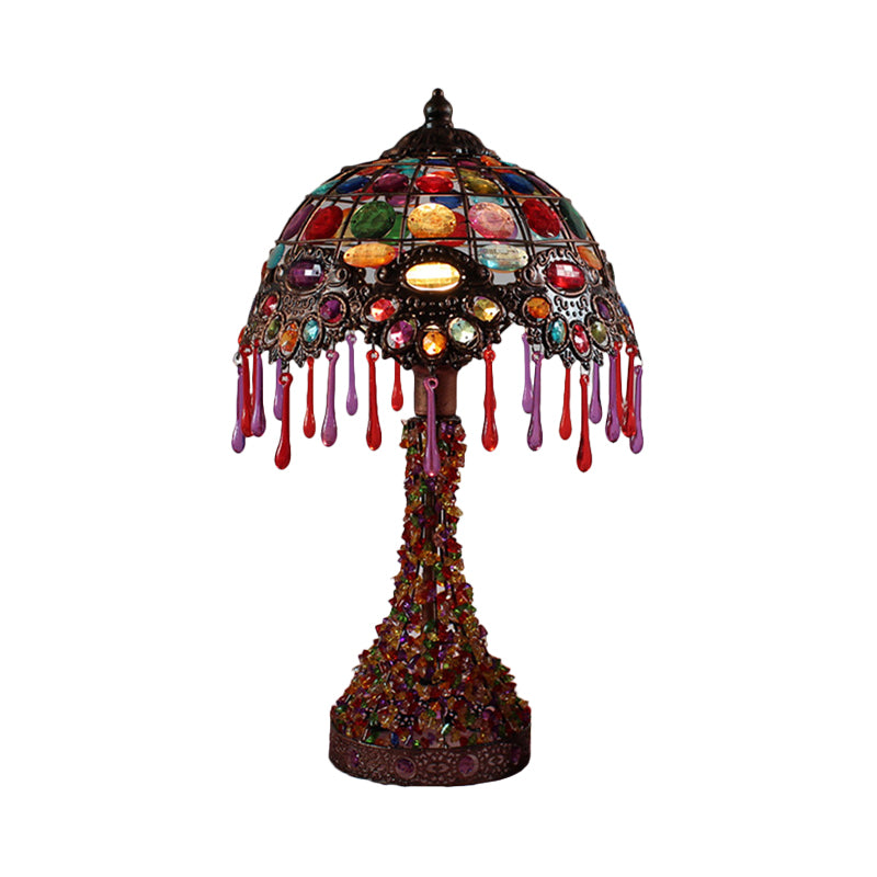 Hand-Woven Scalloped Bedside Table Lamp Bohemian Acrylic 1-Light Copper Night Stand Light with Teardrop Fringe Clearhalo 'Lamps' 'Table Lamps' Lighting' 1971384