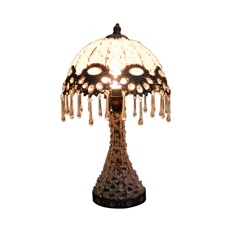 Hand-Woven Scalloped Bedside Table Lamp Bohemian Acrylic 1-Light Copper Night Stand Light with Teardrop Fringe Clearhalo 'Lamps' 'Table Lamps' Lighting' 1971387