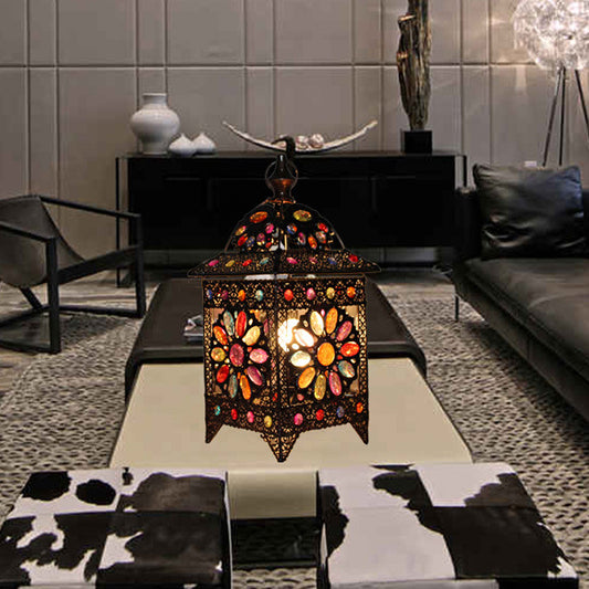 1-Light Stained Art Glass Table Light Bohemian Antiqued Black House Shaped Living Room Night Lamp Clearhalo 'Lamps' 'Table Lamps' Lighting' 1971395