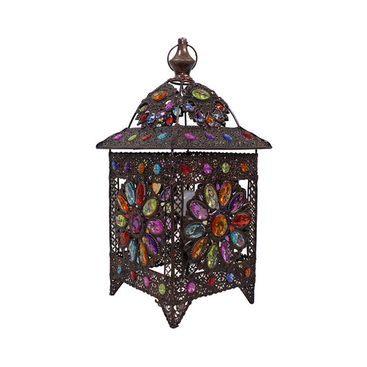 1-Light Stained Art Glass Table Light Bohemian Antiqued Black House Shaped Living Room Night Lamp Clearhalo 'Lamps' 'Table Lamps' Lighting' 1971396