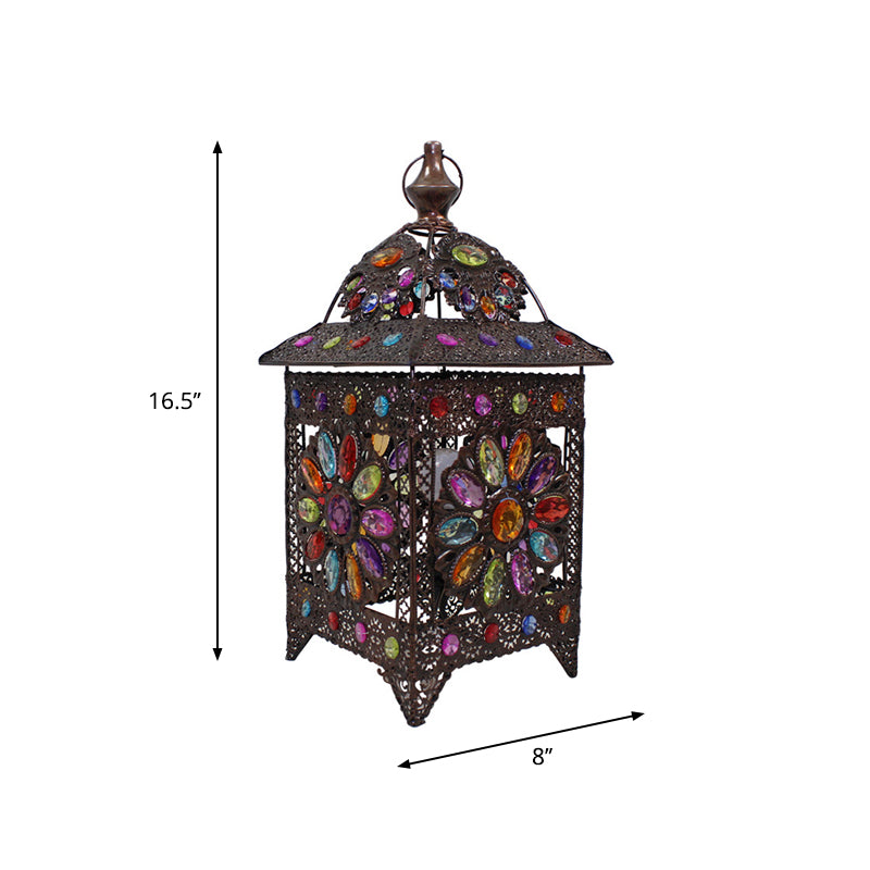1-Light Stained Art Glass Table Light Bohemian Antiqued Black House Shaped Living Room Night Lamp Clearhalo 'Lamps' 'Table Lamps' Lighting' 1971397