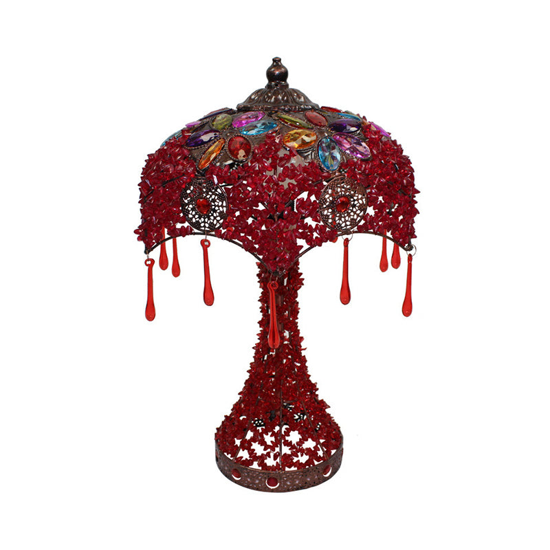 1-Light Nightstand Lamp Bohemian Stained Glass Bowl Hollowed-out Table Light with Flared Base in Purple/Red Clearhalo 'Lamps' 'Table Lamps' Lighting' 1971402