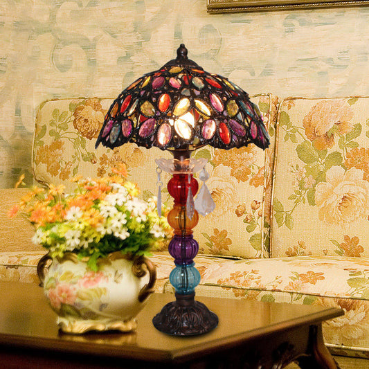 Flower Stained Glass Night Stand Lamp Bohemia 1-Bulb Living Room Table Light with Baluster Base in Bronze Clearhalo 'Lamps' 'Table Lamps' Lighting' 1971405
