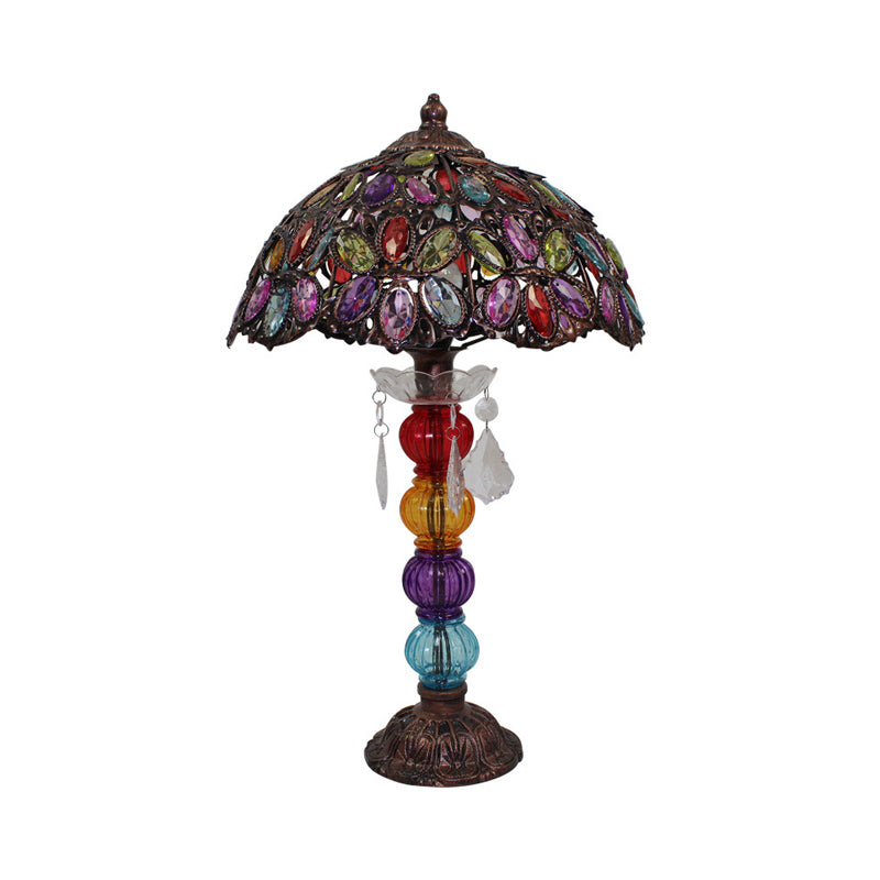 Flower Stained Glass Night Stand Lamp Bohemia 1-Bulb Living Room Table Light with Baluster Base in Bronze Clearhalo 'Lamps' 'Table Lamps' Lighting' 1971407