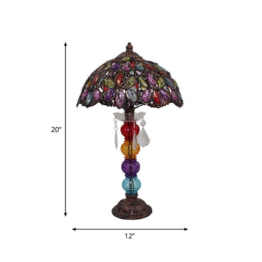 Flower Stained Glass Night Stand Lamp Bohemia 1-Bulb Living Room Table Light with Baluster Base in Bronze Clearhalo 'Lamps' 'Table Lamps' Lighting' 1971408