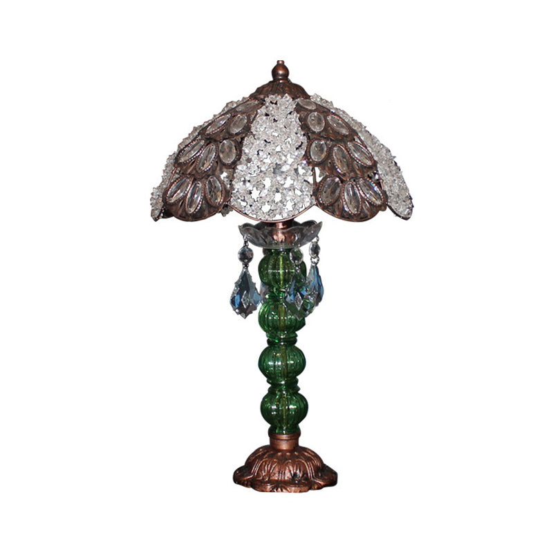 Flower Stained Glass Night Stand Lamp Bohemia 1-Bulb Living Room Table Light with Baluster Base in Bronze Clearhalo 'Lamps' 'Table Lamps' Lighting' 1971410