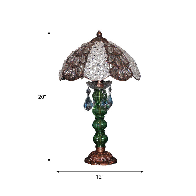 Flower Stained Glass Night Stand Lamp Bohemia 1-Bulb Living Room Table Light with Baluster Base in Bronze Clearhalo 'Lamps' 'Table Lamps' Lighting' 1971411