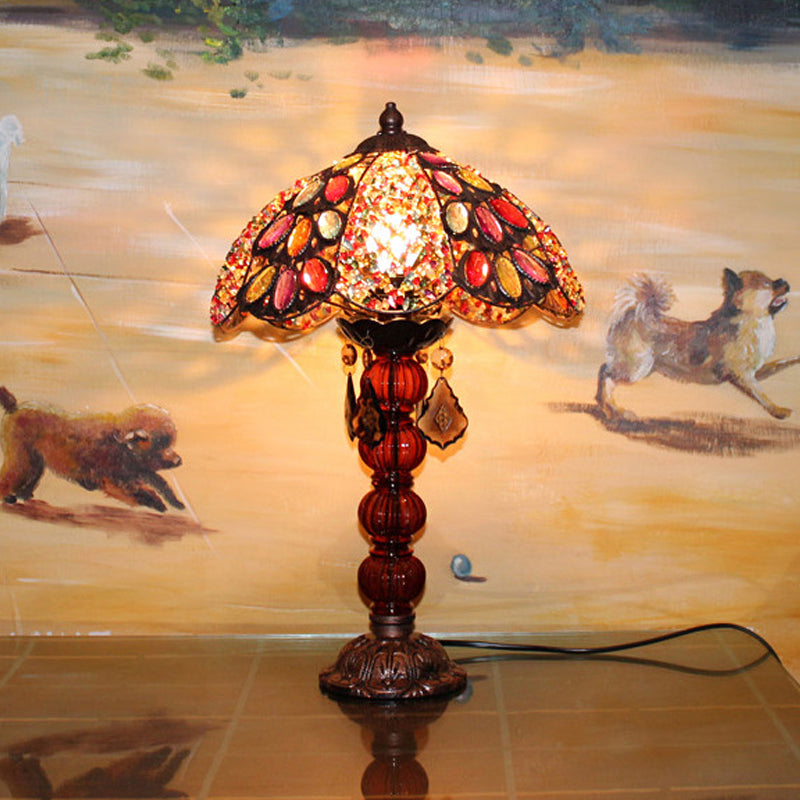 Flower Stained Glass Night Stand Lamp Bohemia 1-Bulb Living Room Table Light with Baluster Base in Bronze Bronze B Clearhalo 'Lamps' 'Table Lamps' Lighting' 1971412