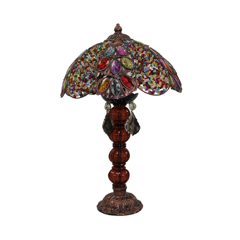 Flower Stained Glass Night Stand Lamp Bohemia 1-Bulb Living Room Table Light with Baluster Base in Bronze Clearhalo 'Lamps' 'Table Lamps' Lighting' 1971413
