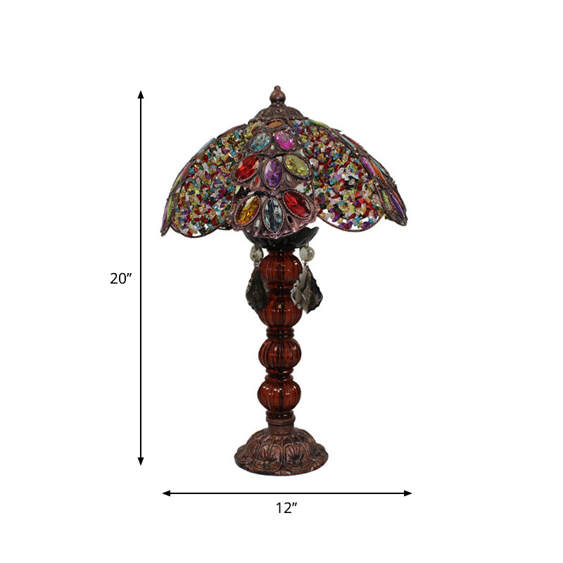 Flower Stained Glass Night Stand Lamp Bohemia 1-Bulb Living Room Table Light with Baluster Base in Bronze Clearhalo 'Lamps' 'Table Lamps' Lighting' 1971414