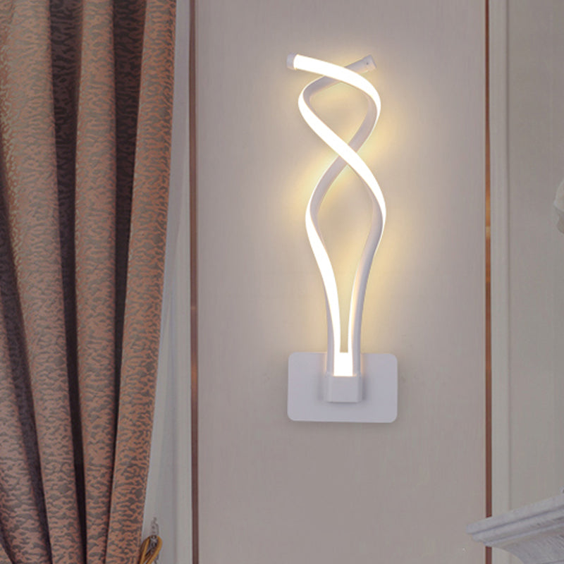 Minimalistic LED Wall Sconce Black/White Wavy/Musical Note/Curved Wall Mount Lamp with Acrylic Shade for Bedroom White Curved Clearhalo 'Cast Iron' 'Glass' 'Industrial' 'Modern wall lights' 'Modern' 'Tiffany' 'Traditional wall lights' 'Wall Lamps & Sconces' 'Wall Lights' Lighting' 1971448