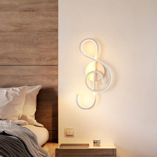 Minimalistic LED Wall Sconce Black/White Wavy/Musical Note/Curved Wall Mount Lamp with Acrylic Shade for Bedroom Clearhalo 'Cast Iron' 'Glass' 'Industrial' 'Modern wall lights' 'Modern' 'Tiffany' 'Traditional wall lights' 'Wall Lamps & Sconces' 'Wall Lights' Lighting' 1971452