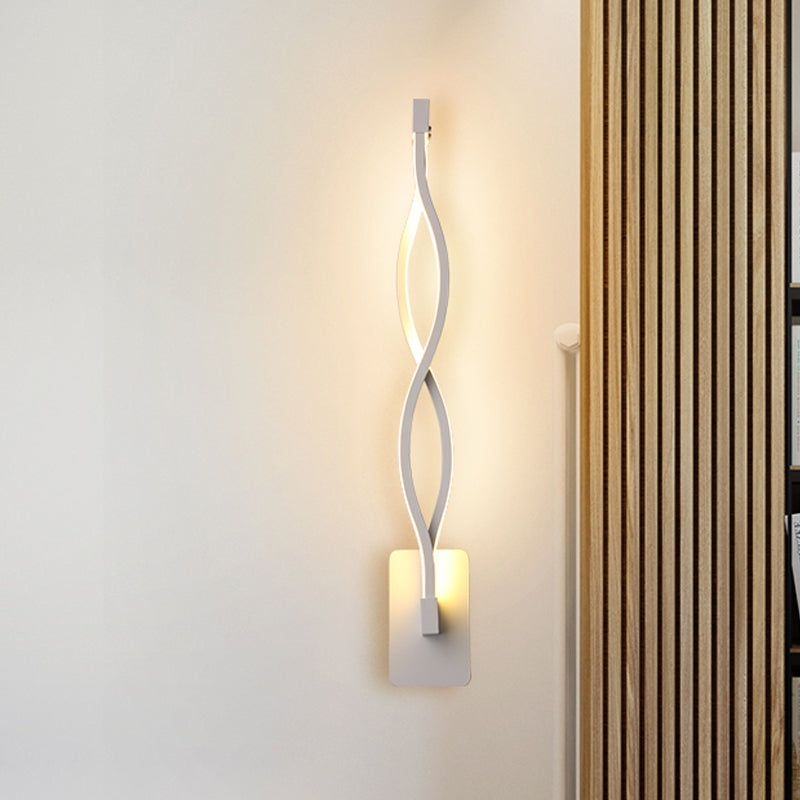 Minimalistic LED Wall Sconce Black/White Wavy/Musical Note/Curved Wall Mount Lamp with Acrylic Shade for Bedroom White Wavy Clearhalo 'Cast Iron' 'Glass' 'Industrial' 'Modern wall lights' 'Modern' 'Tiffany' 'Traditional wall lights' 'Wall Lamps & Sconces' 'Wall Lights' Lighting' 1971455