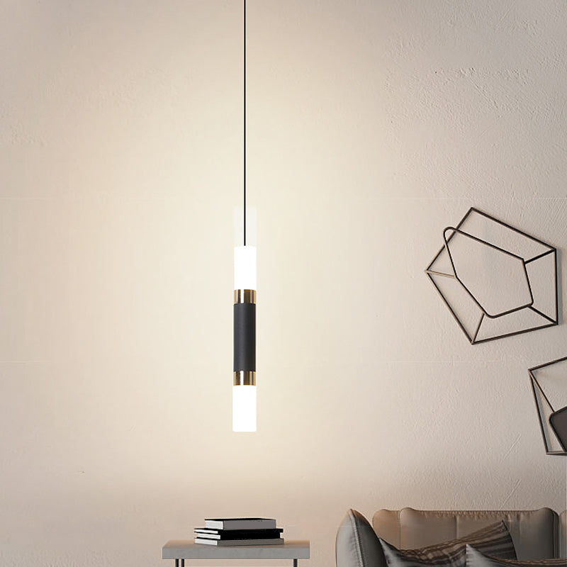 Black Tube Pendant Light Kit Simplicity Acrylic LED Ceiling Suspension Lamp in Warm/White Light, 10"/12"/12.5" H Clearhalo 'Ceiling Lights' 'Modern Pendants' 'Modern' 'Pendant Lights' 'Pendants' Lighting' 1971489