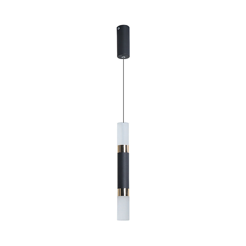 Black Tube Pendant Light Kit Simplicity Acrylic LED Ceiling Suspension Lamp in Warm/White Light, 10"/12"/12.5" H Clearhalo 'Ceiling Lights' 'Modern Pendants' 'Modern' 'Pendant Lights' 'Pendants' Lighting' 1971491
