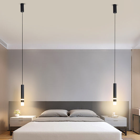 Black Tube Pendant Light Kit Simplicity Acrylic LED Ceiling Suspension Lamp in Warm/White Light, 10"/12"/12.5" H Clearhalo 'Ceiling Lights' 'Modern Pendants' 'Modern' 'Pendant Lights' 'Pendants' Lighting' 1971494