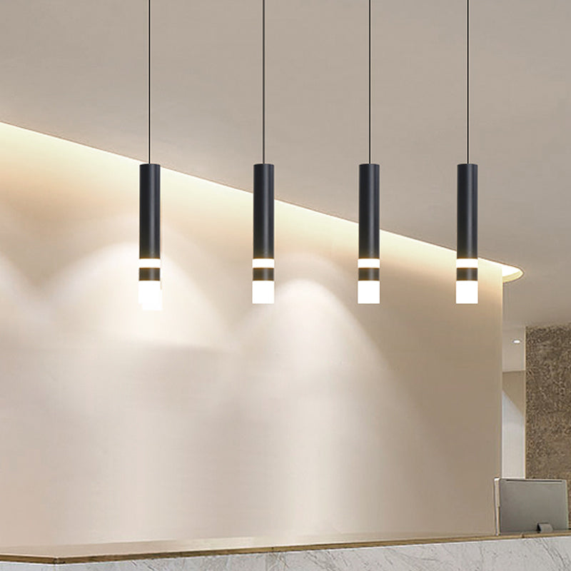 Black Tube Pendant Light Kit Simplicity Acrylic LED Ceiling Suspension Lamp in Warm/White Light, 10"/12"/12.5" H Clearhalo 'Ceiling Lights' 'Modern Pendants' 'Modern' 'Pendant Lights' 'Pendants' Lighting' 1971495